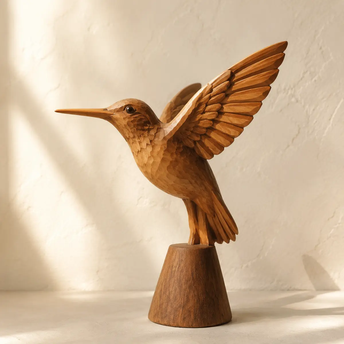 Colibrí tallado con pedestal